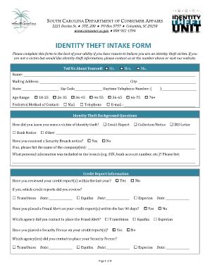 Fillable Online Consumer Sc Identity Theft Intake Form SC Consumer