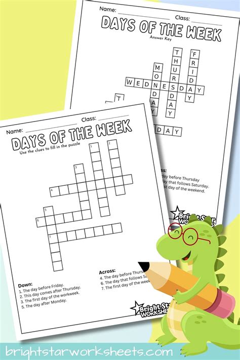 Days of the Week Crossword Puzzle - Bright Star Worksheets