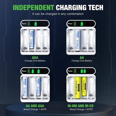 Powxs Chargeur De Piles Rechargeables Baies Lcd Aa Aaa Avec Port Usb