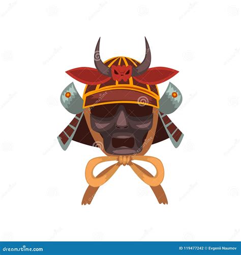 Fearsome Japanese Samurai Warrior War Mask Vector Illustration On A