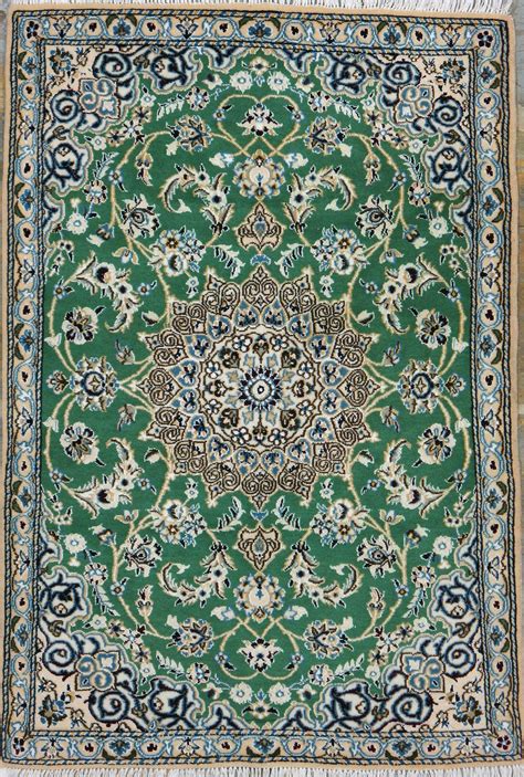 X Green Hand Knotted Persian Rug Wool Silk Nain Armanrugs