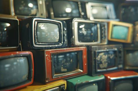 Collection Of Old Vintage Retro Television Sets Ai Generative Stock