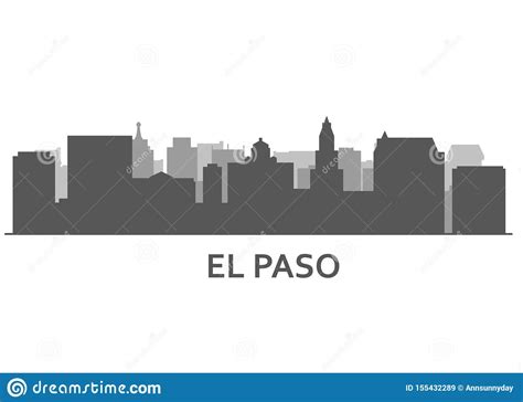 Silhouette of El Paso Skyline - El Paso Panorama, City Outline Stock ...