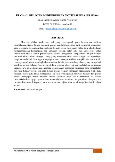 Pdf Upaya Guru Untuk Menumbuhkan Motivasi Belajar Siswa