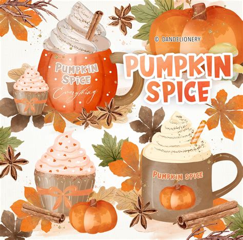 Watercolor Pumpkin Spice Design Cute Pumpkin Spice Clipart Etsy