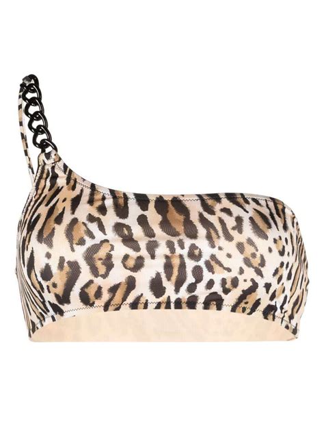 Moschino Leopard Print One Shoulder Bikini Top Editorialist