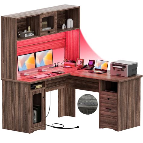 Homieasy L Shaped Desk With Power Outlet And Led Lights Inch Large