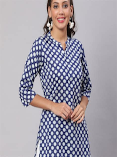 Buy Nayo Blue Polka Dots Printed Pure Cotton Straight Kurti Kurtis