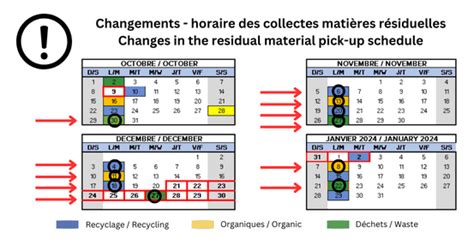 Changements horaire collectes des matières résiduelles Potton