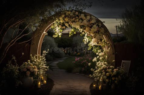 Wedding Arch in the Garden at Night. 3D Rendering Stock Illustration ...