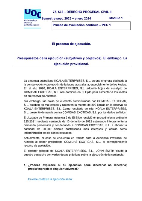 PEC 1 DERECHO PROCESAL CIVIL II 73 572 DERECHO PROCESAL CIVIL II