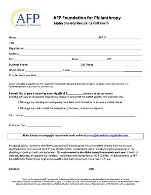 Fillable Online Afpatlanta Afpnet Alpha Society Recurring Gift Form