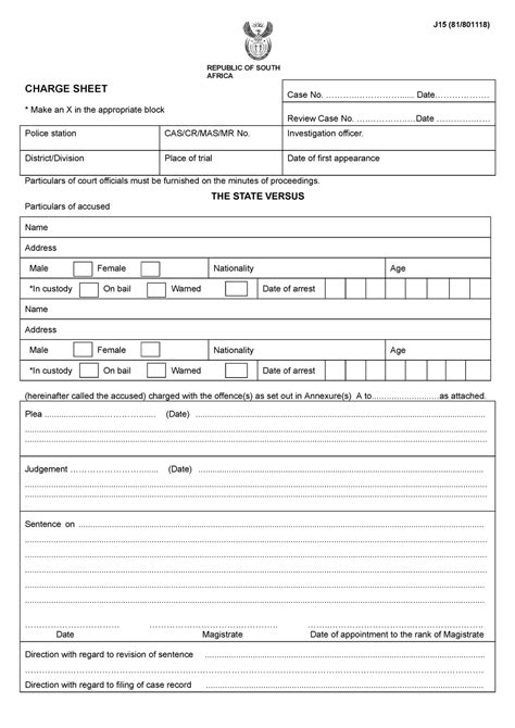 J15 Blank Example Of A Charge Sheet Republic Of South Africa J15