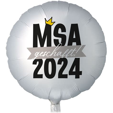 Folienballon Rund Satin Weiß mit MSA 2024 geschafft 45cm ohne