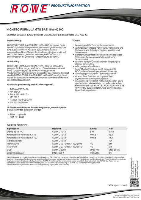 HIGHTEC FORMULA GTS SAE 10W-40 HC - Rowe - Ölanalysen und Ölanalytik ...
