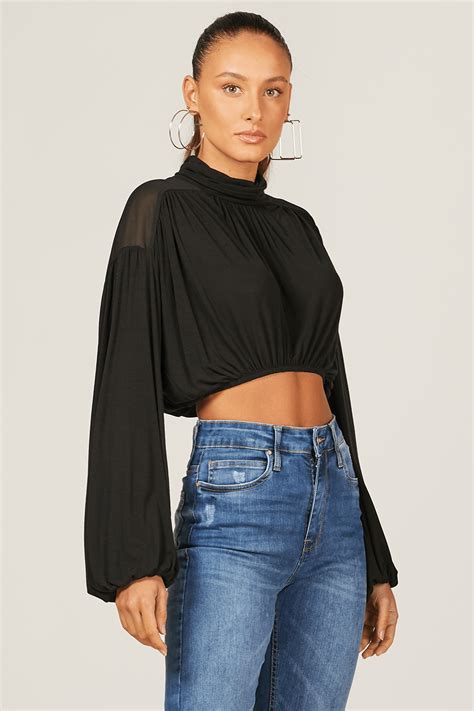 Blusa Gola Alta Transparência Lisa Preto Preto