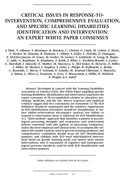 Pdf Critical Issues In Response To Intervention Comprehensive