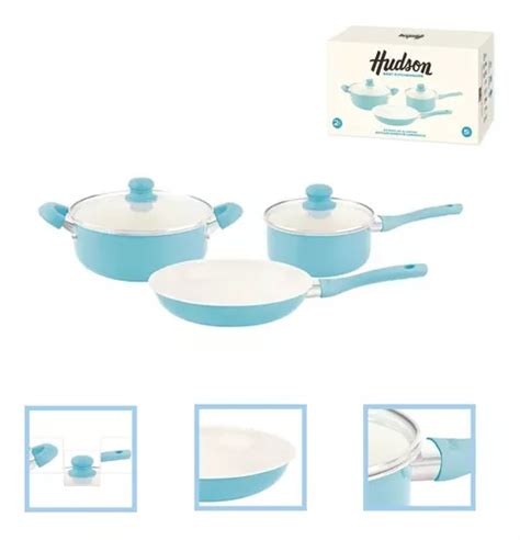 Bateria Cocina Ceramica Hudson 5 Pzs Vintage Antiadherente