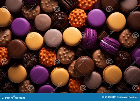 Many Different Colored Macarons On A Black Background Stock