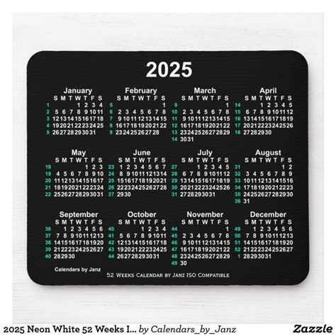 Neon White Weeks Iso Calendar By Janz Mouse Pad Zazzle