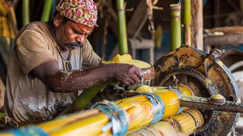 Premium Photo Indian Worker Pressing Sugar Cane Juice At Rural Mill