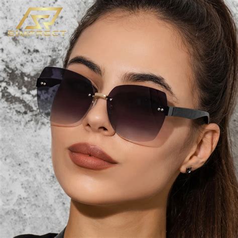 Simprect Rimless Sunglasses Women 2023 Uv Protection Luxury Brand