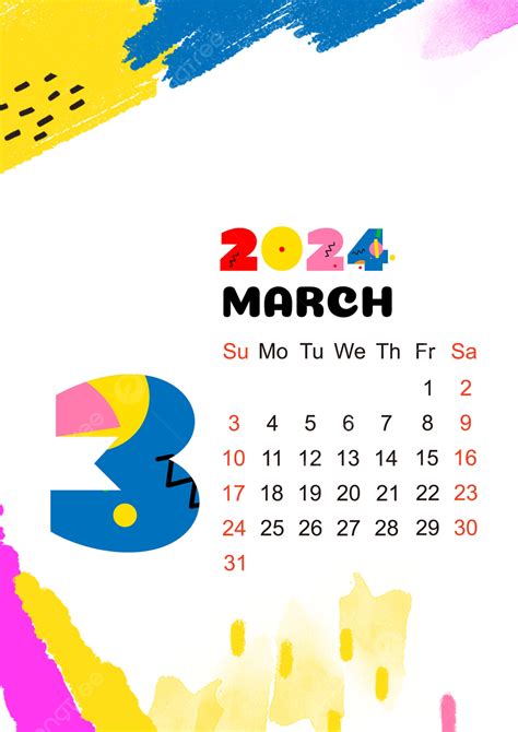 Gambar Templat Strok Warna Kalendar 2024 Mac Templat Untuk Muat Turun