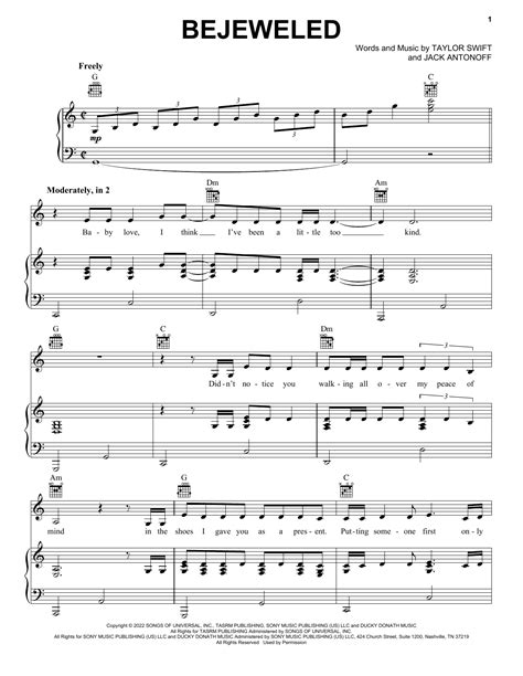 Taylor Swift Bejeweled Sheet Music For Easy Piano Download Pdf 1219594