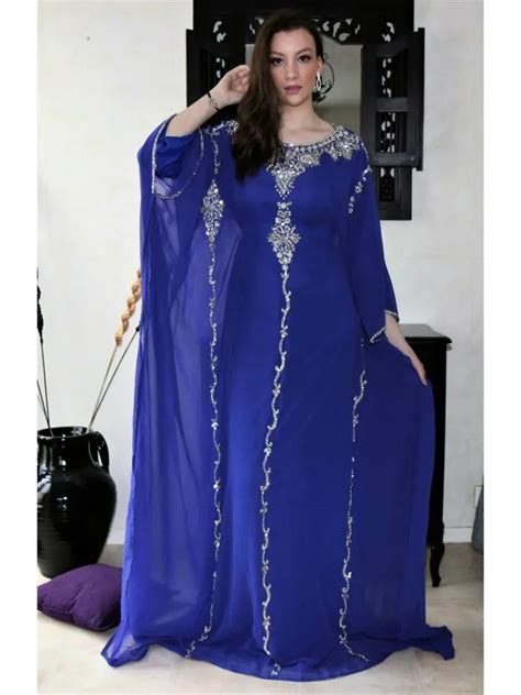 K Nigliche Blaue Abendkleider Arabisch Dubai Abaya Marokko Kristalle