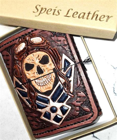 Hand Crafted Air Force Trifold Leather Wallet With Rfid Protection Etsy
