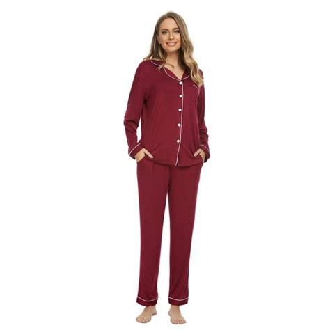 Mintlimit Pajamas For Women Pjs Set Button Down Pajama Solid Long