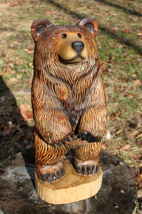 Rusty Brown Bear Chainsaw Carving Wood Sculpture 20 23 Etsy