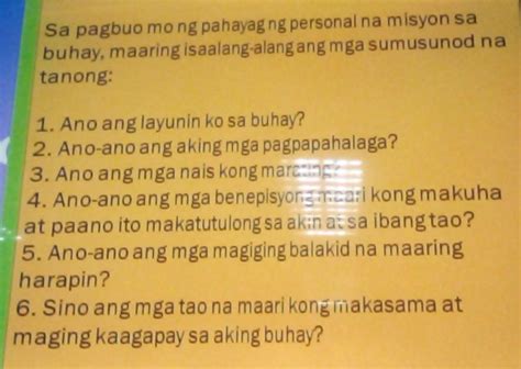 Sa Pagbuo Mo Ng Pahayag Ng Personal Na Misyon Sa Buhay Maaring