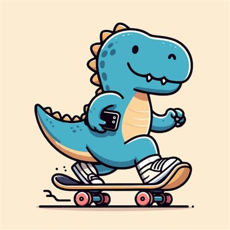 Premium Vector Vector Cartoon Dino Playing Skateboard