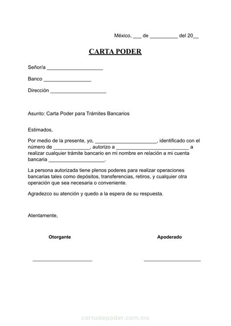 Carta Poder Para Tr Mites Bancarios Formato Word Y Pdf