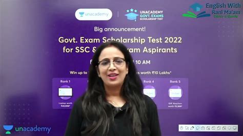 Unacademy Govt Exams Scholarship Test 2022 English With Rani Ma Am