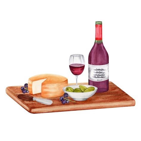 Premium Photo Composition With Cheese Red Wine Plate Olives And Knife