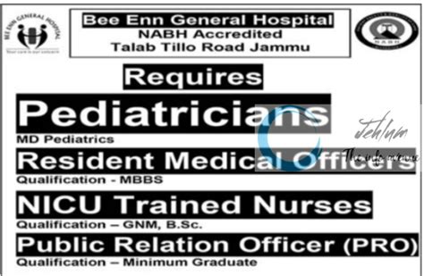 Bee Enn General Hospital Jammu Jobs 2024 Jehlum The Info Avenue