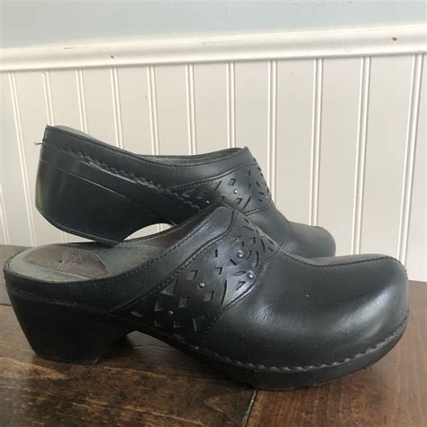 Dansko Shyanne Black Leather Platform Clogs Mules Las Gem