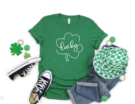 Green St Patricks Day Lucky Shamrock Tshirt Womens Green Irish Shirt