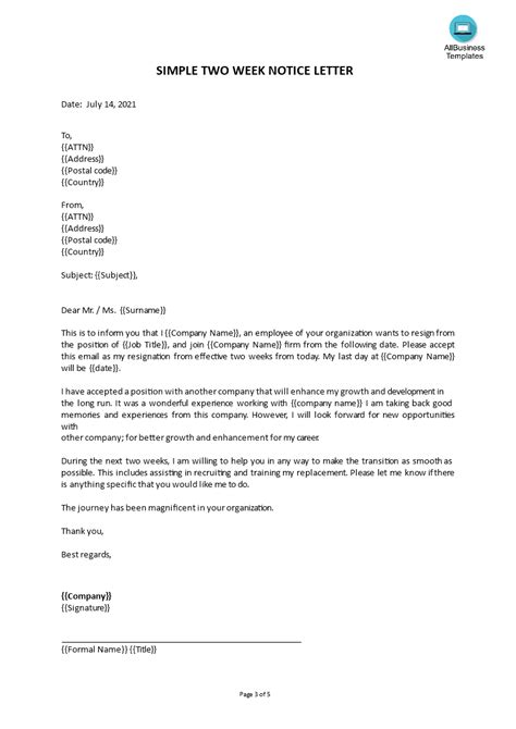 2 Weeks Notice Resignation Letter Format Templates At
