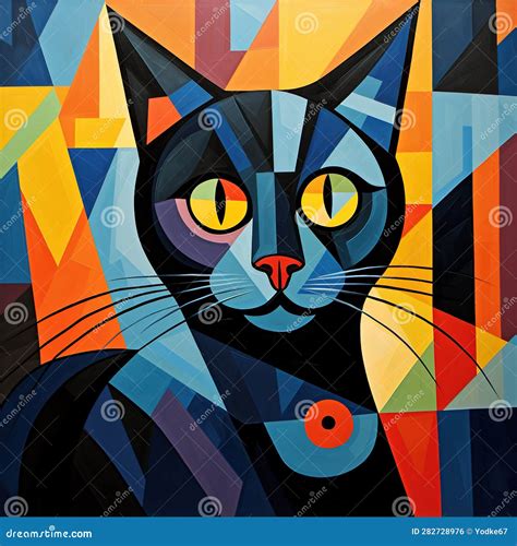 Abstract Black Cat Painting in the Style of Pablo Picasso. Pet. Animals ...