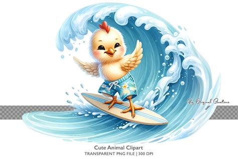 Cute Baby Chicken Surfing On Wave Highquality