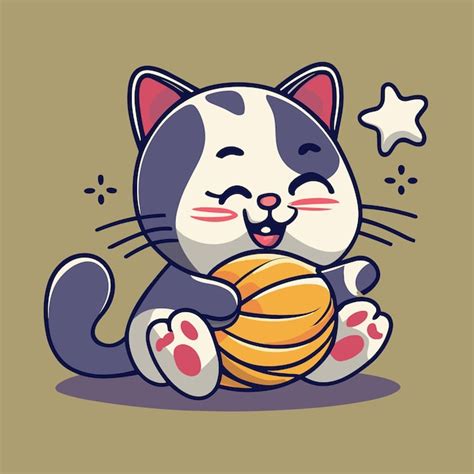 Gato fofo segurando uma bola de fio ilustração de ícone vetorial de