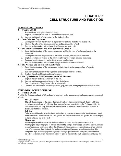 Ch 3 Cells Notes Chapter 3 Cell Structure And Function Learning Outcomes 3 What Is A Cell 1