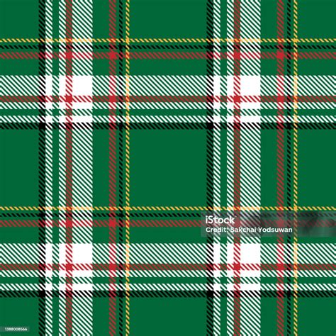 Tartan Plaid Seamless Pattern White Black Yellow Green Red Line Fabric Texture Green Background