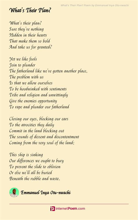 Whats Their Plan Poem By Emmanuel Inya Otu Nwachi