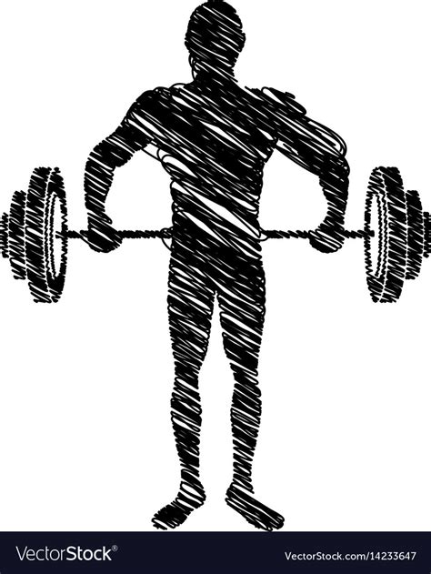 Silhouette drawing man lifting weights Royalty Free Vector