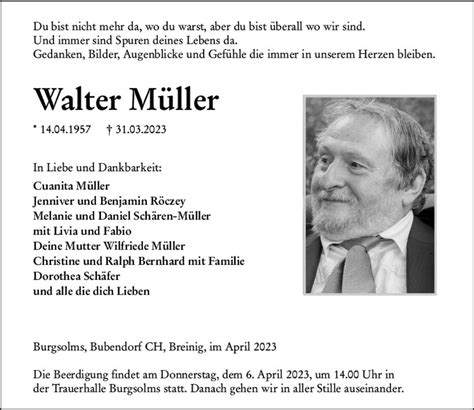 Traueranzeigen Von Walter M Ller Vrm Trauer De