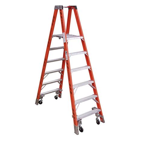 Werner 10 ft. Fiberglass Platform Step Ladder with Casters 300 lb. Load ...